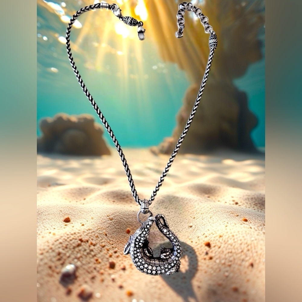 Brighton Alligator "See You Later Gator" Necklace. Silver Plated with crystal.